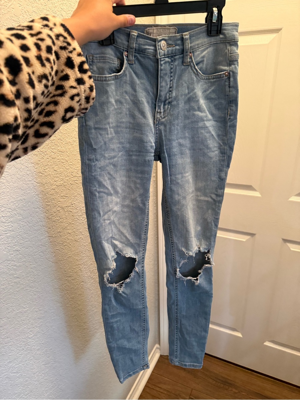 Free People Mid-Blue Distressed Skinny Jeans